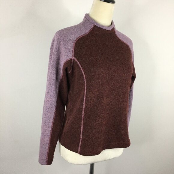 KUHL Brown Purple Colorblock Alfpaca Fleece Mock Neck Pullover Knit Sweater - Picture 4 of 12